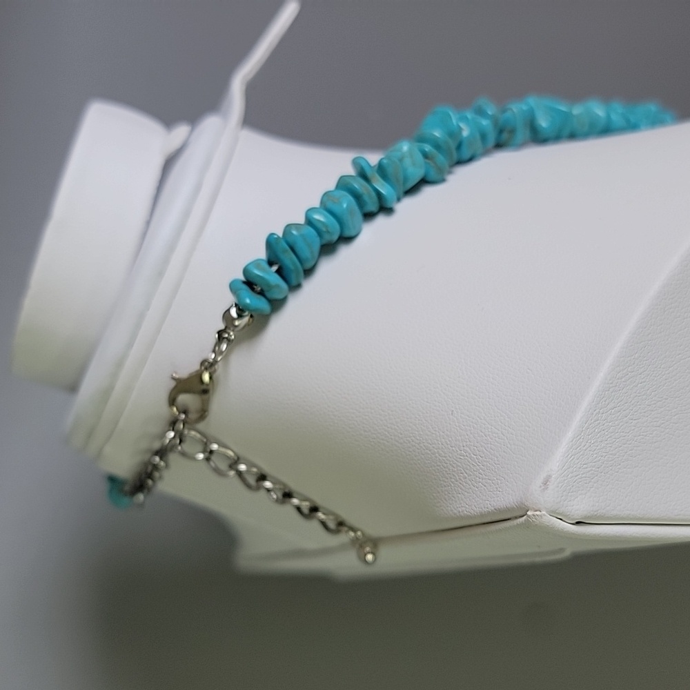 Bohemian Dragonfly Necklace Crushed Natural Stone Faux Turquoise Silver Boho - Picture 4 of 7